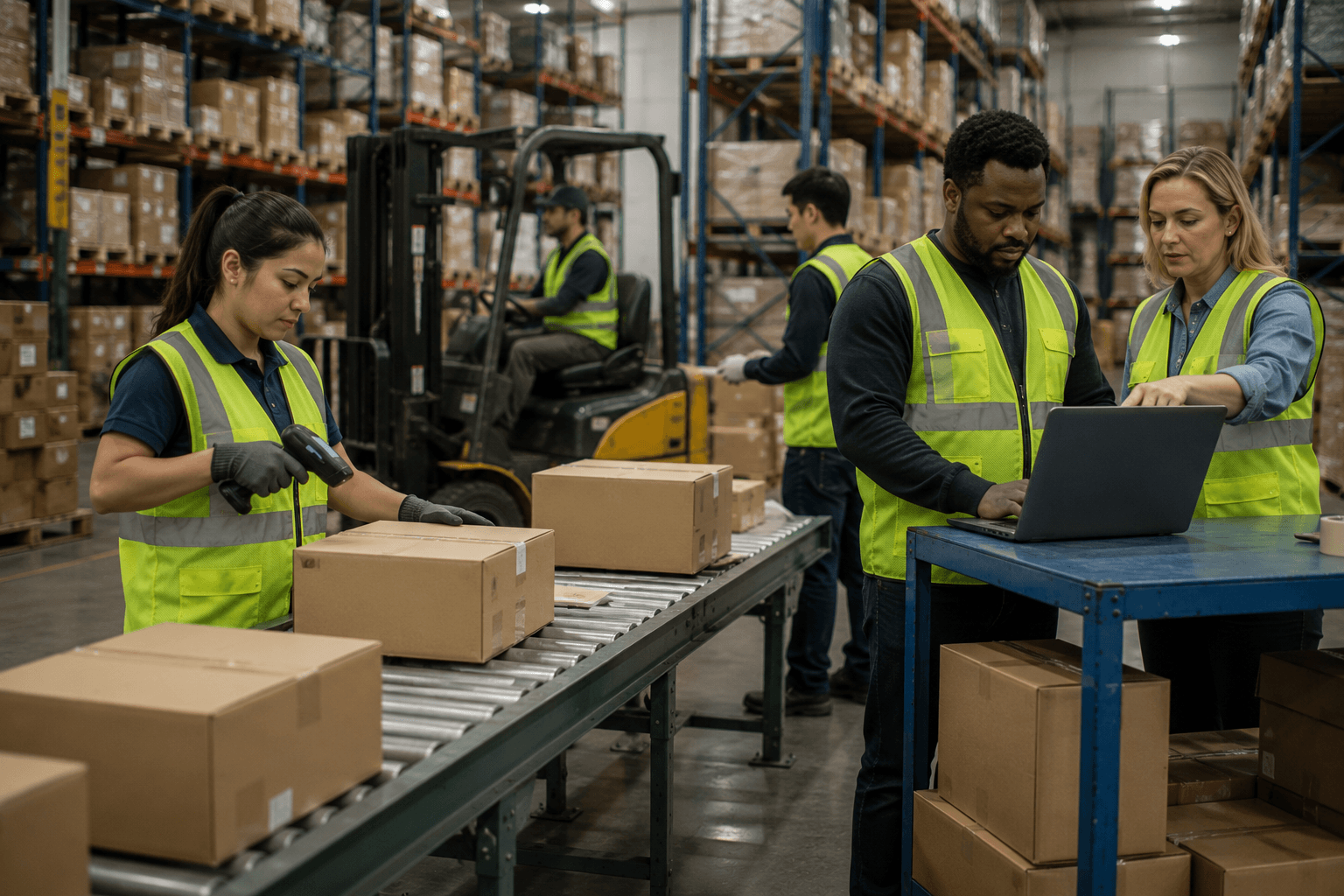 Warehouse workers handling logistics operations